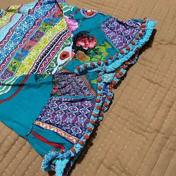 Antica sartaria sleeveless top dress 8 patch work fringe hem - Picture 4 of 8